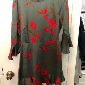 Lulus Dress - grayish blue with red flowers